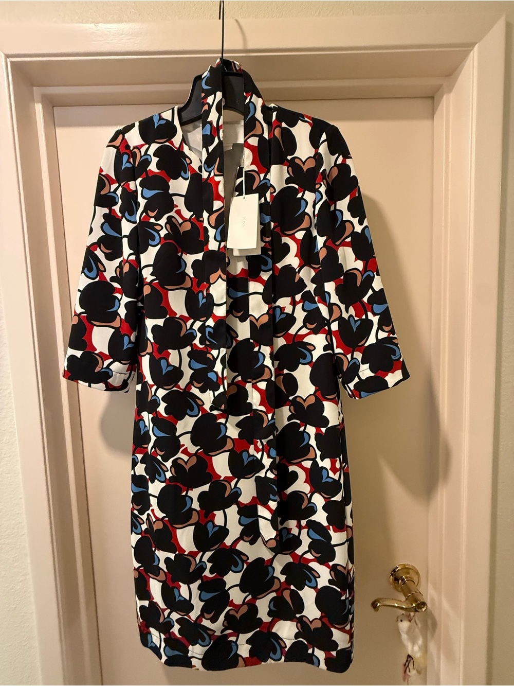 Boss Printed Midi Dress with Scarf - Black, White, Red & Blue